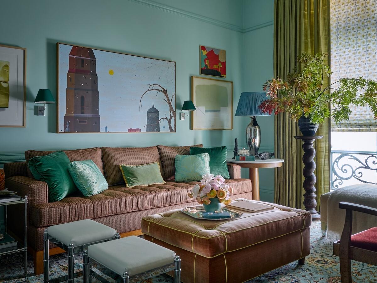 Avery Cox’s glamorous array of chunky corduroy, faux bois fabric and mottled tile