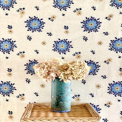 Leah O’Connell Odette wallcovering in Denim on Natural Ode