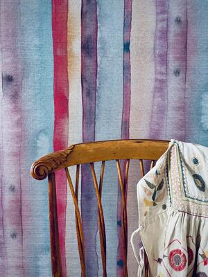Radish Moon Watercolor Stripe wallcovering in Prism